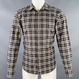 SPURR Black White Plaid Cotton Spread Collar Long Sleeve Shirt